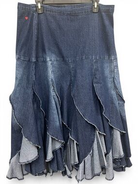 Denim 24/7 Dark Blue Ruffle Panel A-Line Skirt